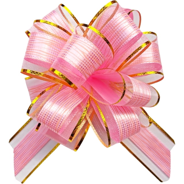 sxvblly 6 PCS Large Pull Bows 6 Inch Trimmed Striped Pink Bows for Gift Wrapping Wedding Basket Birthday Party Gift Boxes and Flower Decorations