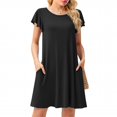 thumbnail image 6 of IDALL Summer Dresses,Petite Dresses Womens es Ruffle Short Sleeve Casual Beach Tshirt Dress Round Neck Loose Swing Sundress With Pockets Elegant Dresses,Modest Dresses,Womens Dresses Black Dress L, 6 of 8