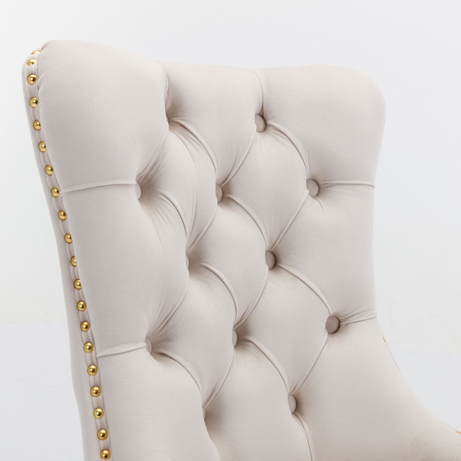 Dining Room Chairs with Velvet Fabric Dining Chairs with Golden Stainless Steel Plating Legs, Backrest and Button Velvet Fabric Design,Luxury Home Furniture for Dining Room(Beige Set of 6)
