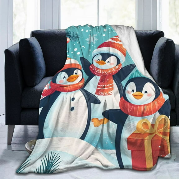 Cute Cartoon Penguin Throw Blanket Ultra Soft Cozy Decorative Flannel Blankets for Home Bed Couch Chair Travel 50x40