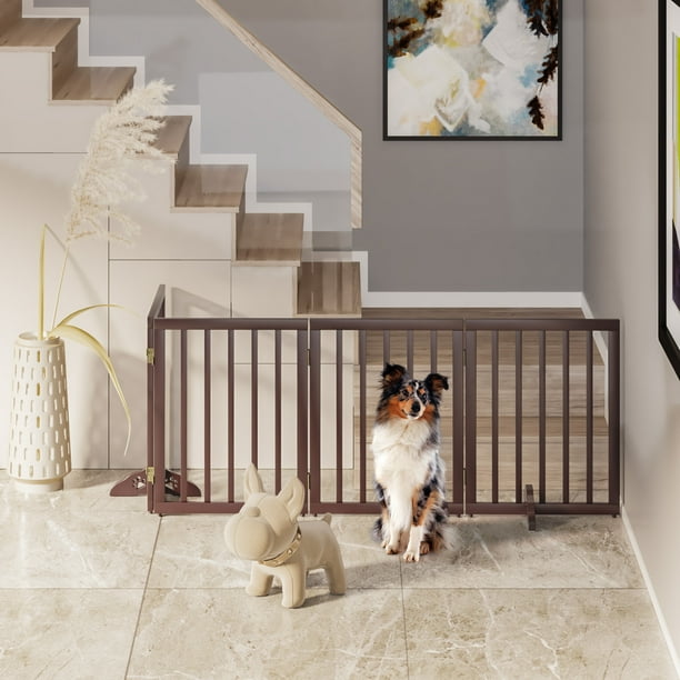 Mino Kesper Wood Folding Pet Gate, Freestanding Extra Wide Dog Gate, 74