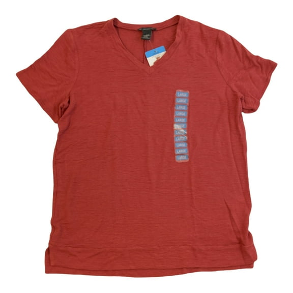 Adrianna Papell Women's Short Sleeve V-Neck Waffle Knit Tunic Top (Red Sand, L)