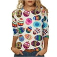 thumbnail image 2 of Daisyyozoid Chandail Amusant de Pâques pour Femmes, T-Shirt Décontracté à Imprimé d'Oeufs Colorés, Extérieur, Quotidien, Vacances, Manches 3/4, Col Ras du Cou, Vêtement, 2 of 5