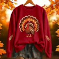 thumbnail image 2 of Womens Thanksgiving Day Crew Neck Sweatshirts Trendy Turkey Printed Pullovers Causal Fall Long Sleeve Graphic Tops Red L, 2 of 6