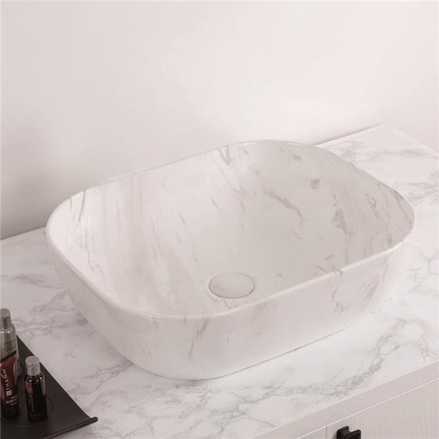 Whitehaus Collection WH71302-F12 Isabella Plus Collection Rectangulaire au-Dessus du Bassin de Montage avec Drain Central - Carrara Blanc