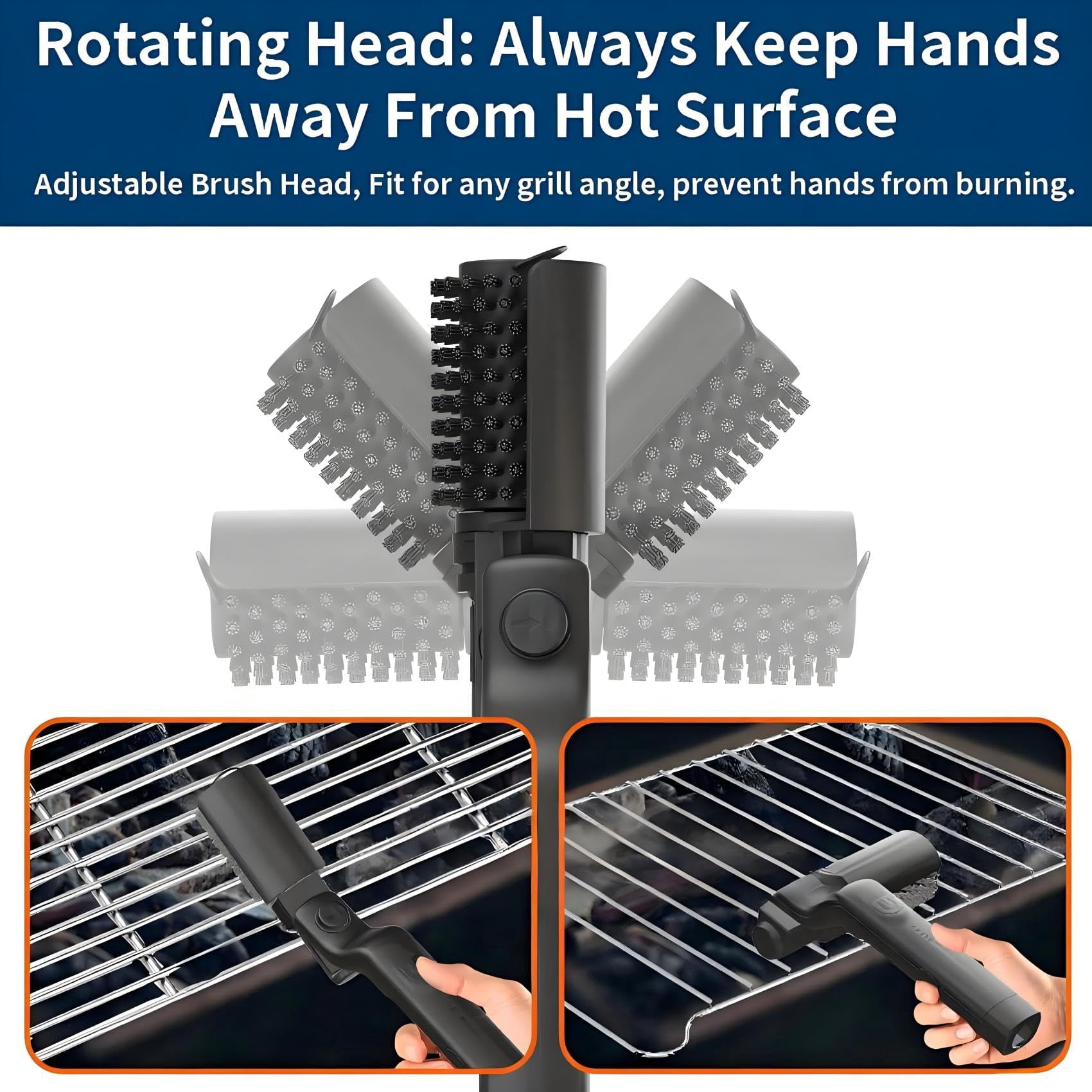 Zcvtbye Electric Grill Brush, 7-Angle Adjustable Head BBQ Grill Brush with 2 Replaceable Heads, 2600mAh Rechargeable Grill Cleaning Tool for Outdoor Grill Smoker Griddles