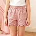 thumbnail image 5 of Girls Eyelet Lace Shorts Elastic Waist Scallop Hem Lightweight Casual Shorts for Summer Beach Vacation Daily Wear & Family Gathering Outfits Pink 110, 5 of 5