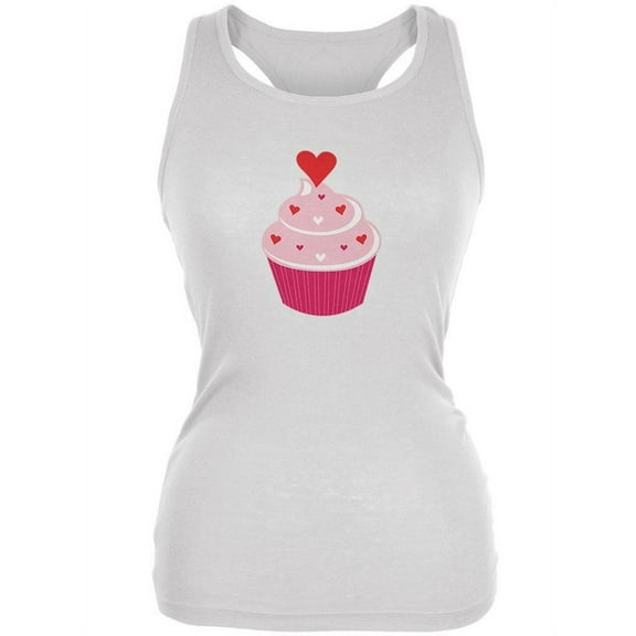 Valentine's Day Heart Cupcake White Juniors Soft Tank Top - Medium