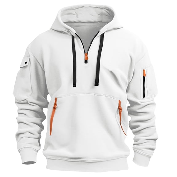 Qwertyu Tactical Hoodies for Men Big and Tall Quarter Zip Up Pullover Sweatshirt Casual Workout Mens Hoodies with Pockets White 4XL
