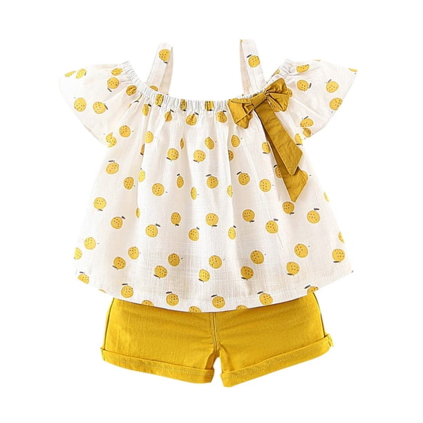 Hipea Ropa de verano para bebés y niñas, camisola con volantes, tops con puntos y pantalones cortos casuales, conjunto de ropa para niña recién nacida de 2 piezas (naranja 18-24 M)
