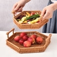 thumbnail image 2 of Bxaolu Imitation Picnic Basket with Handles Plastic Hand Woven Baskets for Storage, Garden Harvest, Easter, Empty Gift Basket, Brown, 9.5", 2 of 9