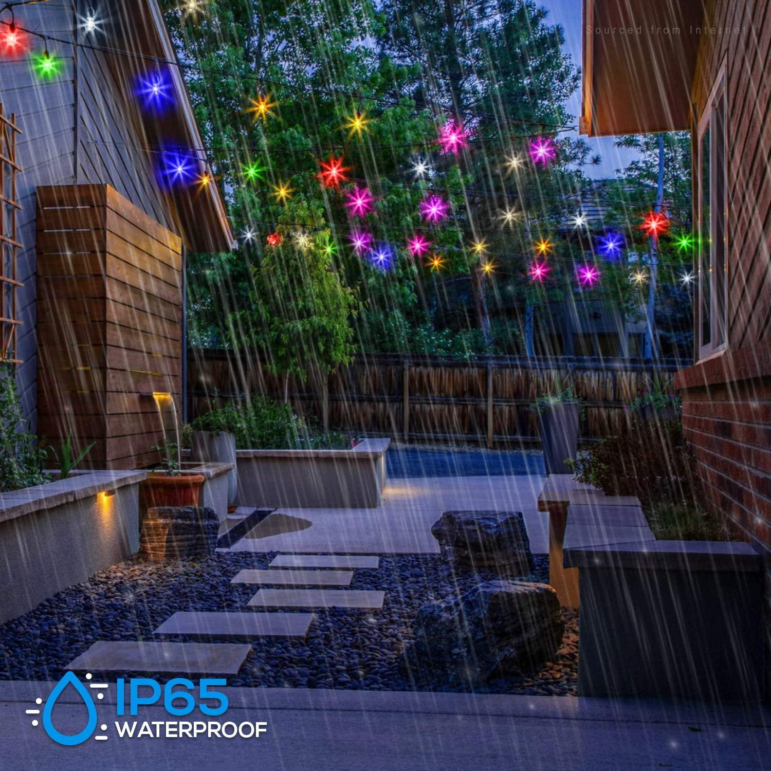 TorchStar 50ft RGB LED Outdoor String Lights, Weatherproof Patio String Light for Party, Restaurant, Garden, Patio Lights, 15 Sockets, 17 Bulbs Included