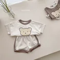 thumbnail image 5 of Camiseta con estampado de oso pequeño para niños y niñas, pantalones cortos de algodón, jersey de cuello redondo, ropa de manga corta para el hogar, trajes de 2 piezas, 5 of 5