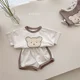 thumbnail image 5 of Camiseta con estampado de oso pequeño para niños y niñas, pantalones cortos de algodón, jersey de cuello redondo, ropa de manga corta para el hogar, trajes de 2 piezas, 5 of 5