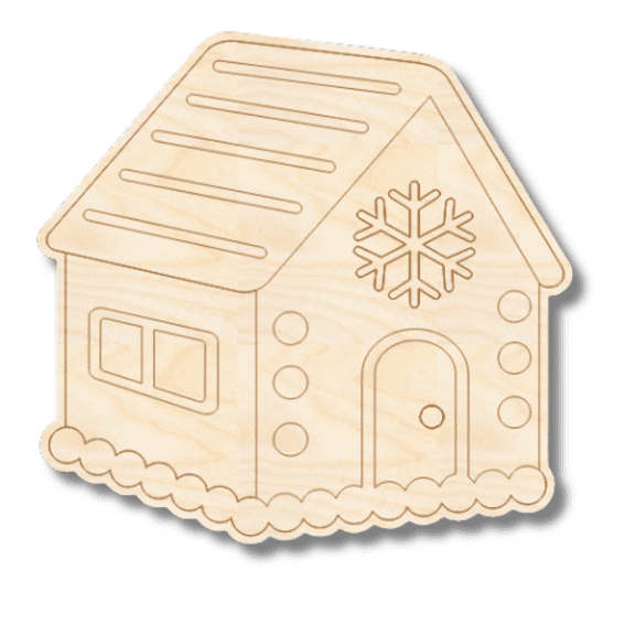 Unfinished Wood Etched Gingerbread House Shape 18" / 1/4"