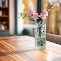 Honmine Clear Glass Vase Cylinder Ribbed Thickened Flower Vase Crystal Vase for Modern Centerpieces Home Decor Living Room Bedroom Dining Table Office Wedding Decoration Gift