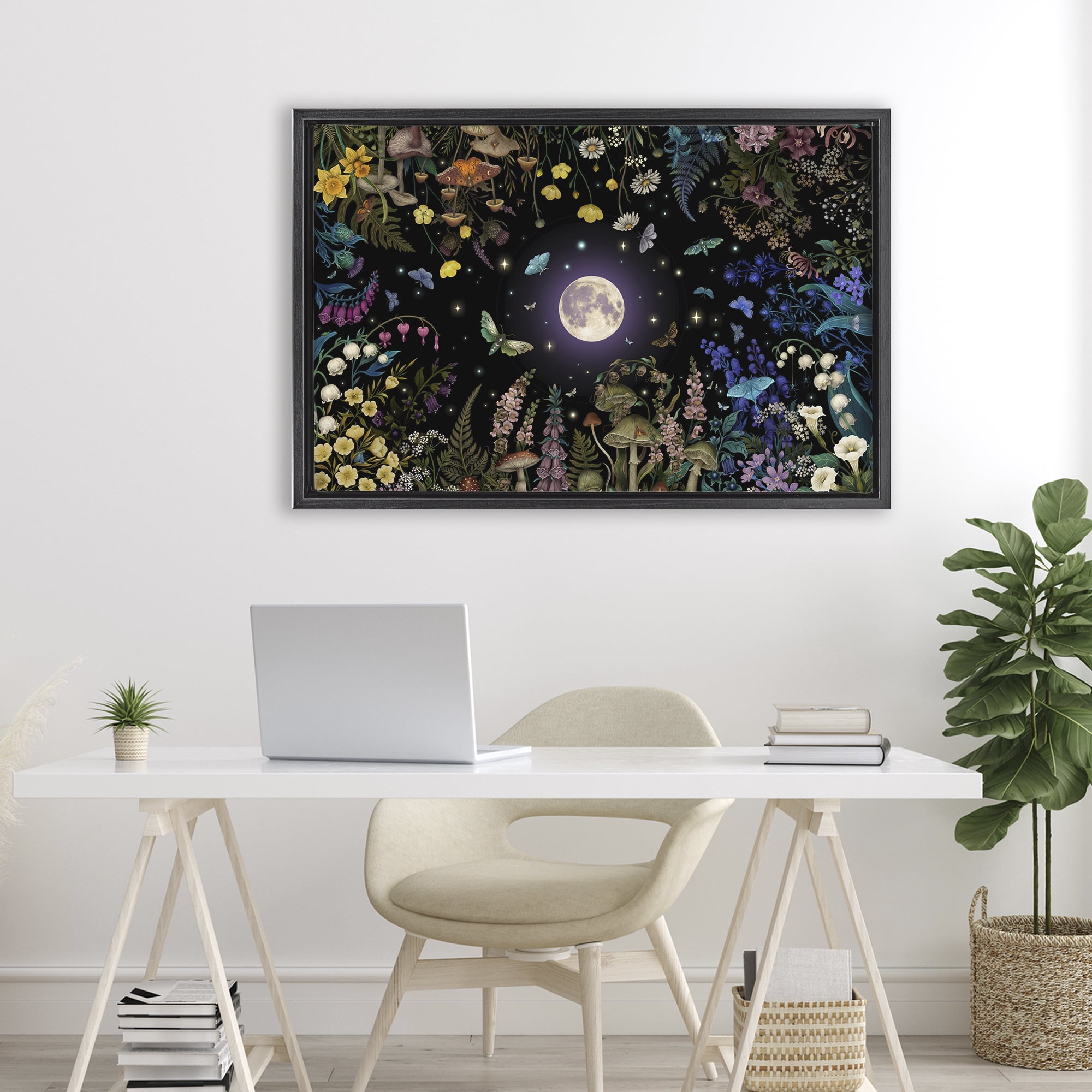 Stupell Industries Night Garden with Moth Black Framed Floater Canvas Wall Art, design by Episodic Drawings