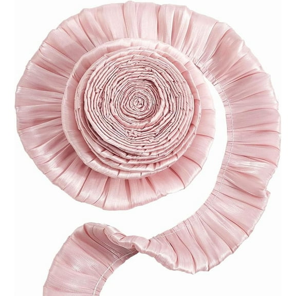 1 7/8 Inch Pink Pleated Edged Lace Trim Ruffled Satin Ribbon 2 Layer Vintage Gathered Smooth Fabric Polyester Wave Ribbons for Sewing Making Clothing Accessories Curtain Sofa Decor DIY Craft Pink