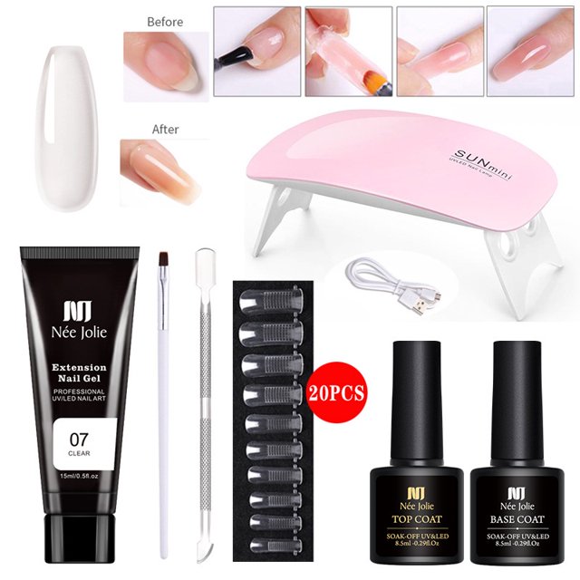 7 Pzs Kit De Extensión De Uñas De Gel UV Completo Profesional Polygel , Poligel
