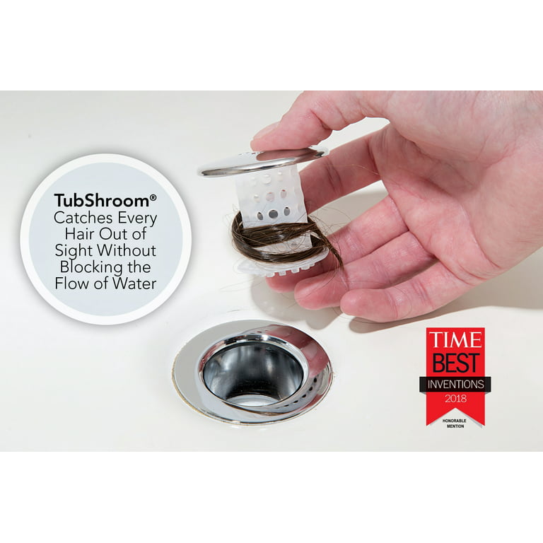TubShroom Chrome Edition Revolutionary Tub Drain Protector Hair Catcher, Strainer, Snare, 2 Pack