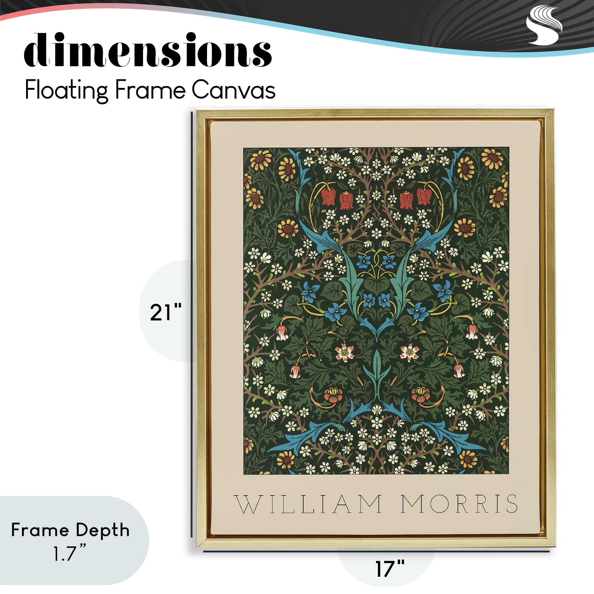 Stupell Industries Ornate Botanicals William Morris Gold Framed Floater Canvas Wall Art, design by Lil' Rue
