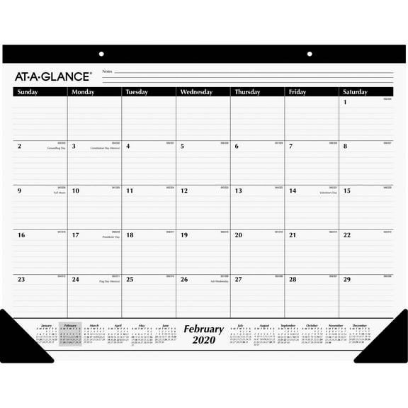 At-A-Glance, AAGSK240020, Classic Monthly Desk Pad, 1 Each, Black,White