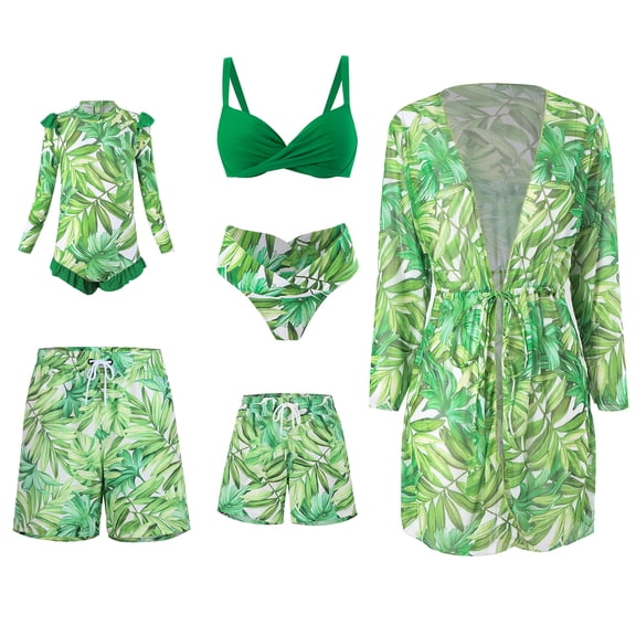 Family Matching Summer Swimwear Women and Girl Two Piece Bikini Set Men and Boy Swim Trunks