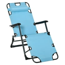 COCOKUN 2-in-1 Patio Lounge Chair with Pillow, Outdoor Folding Sun Lounger Reclining, Oxford Fabric in Blue