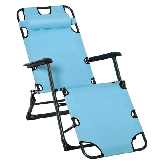 COCOKUN 2-in-1 Patio Lounge Chair with Pillow, Outdoor Folding Sun Lounger Reclining, Oxford Fabric in Blue