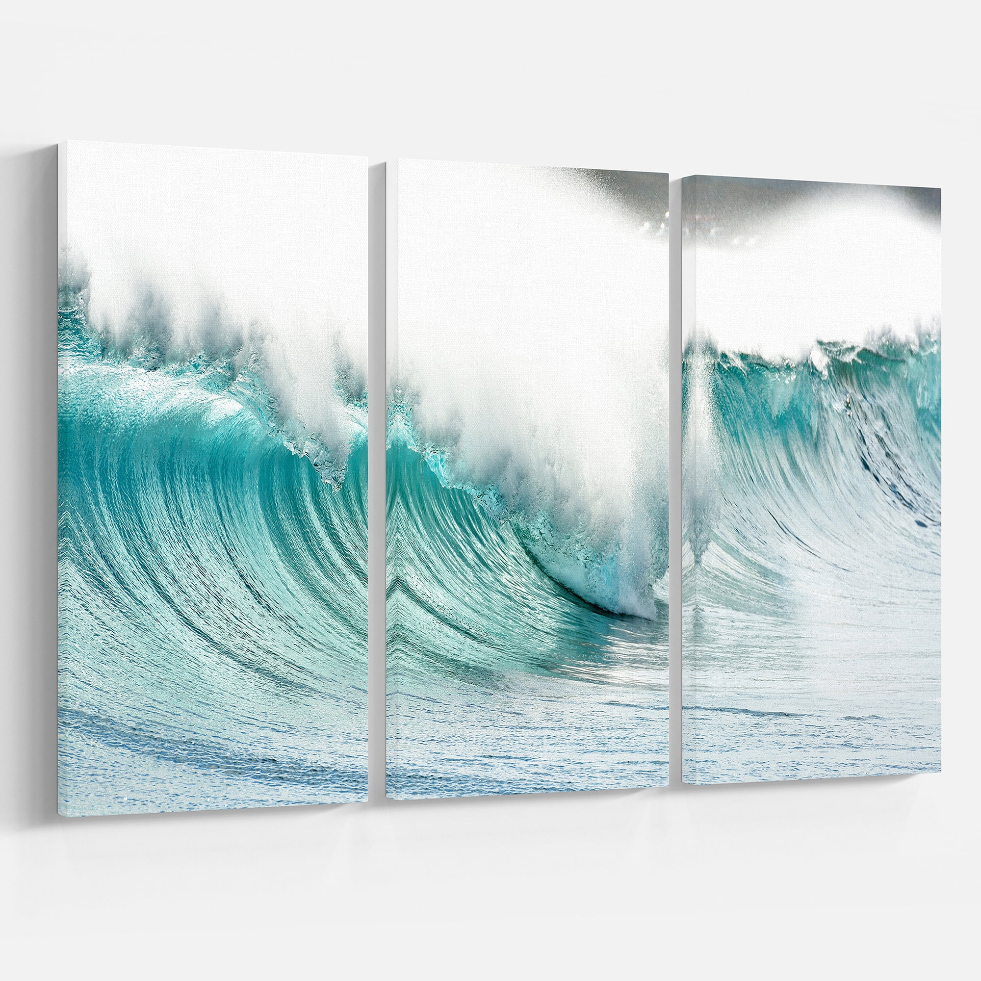 Designart 'Massive Blue Waves Breaking Beach ' Seashore Canvas Art Print