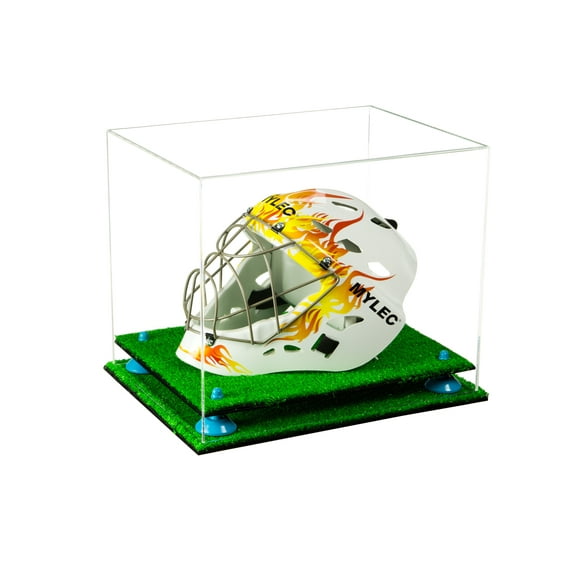Versatile Deluxe Clear Acrylic Display Case - Large Rectangle Box with Blue Risers and Turf Base 14.5" x 11" x 12" (A002-BLR)