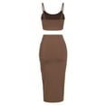 thumbnail image 3 of ZAFUL for Women Prom Dress or Cocktail Dress Evening Part Dress Cami Top and Ruched Slit Skirt Set Deep Coffee M, 3 of 5