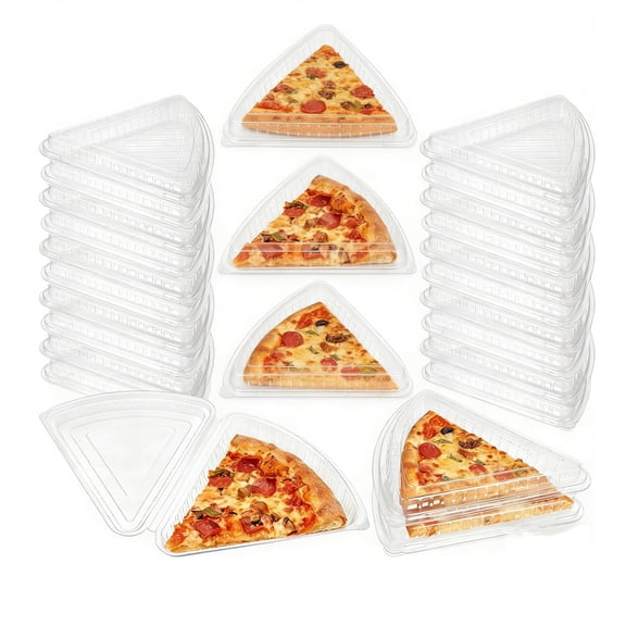 Heyingu 25Pcs Pizza Slice Storage Container Fits 10”-12” Disposable Pie Slice Boxes Individual Tray Takeout Containers for Bakery Cakes Pizza Desserts