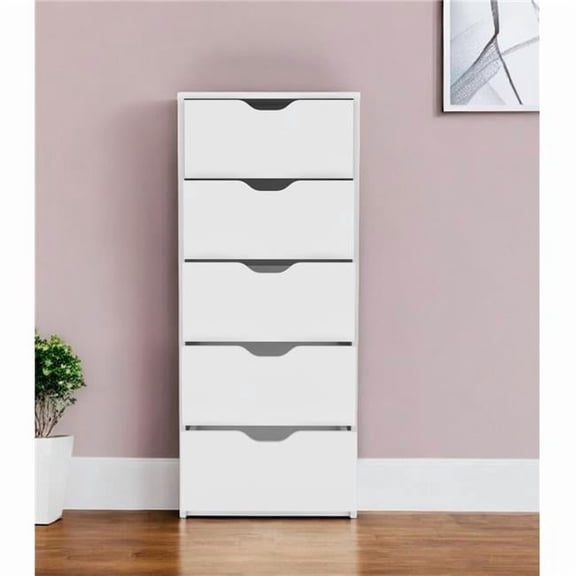 HomeRoots 544039 18 in. White Five Drawer Standard Chest