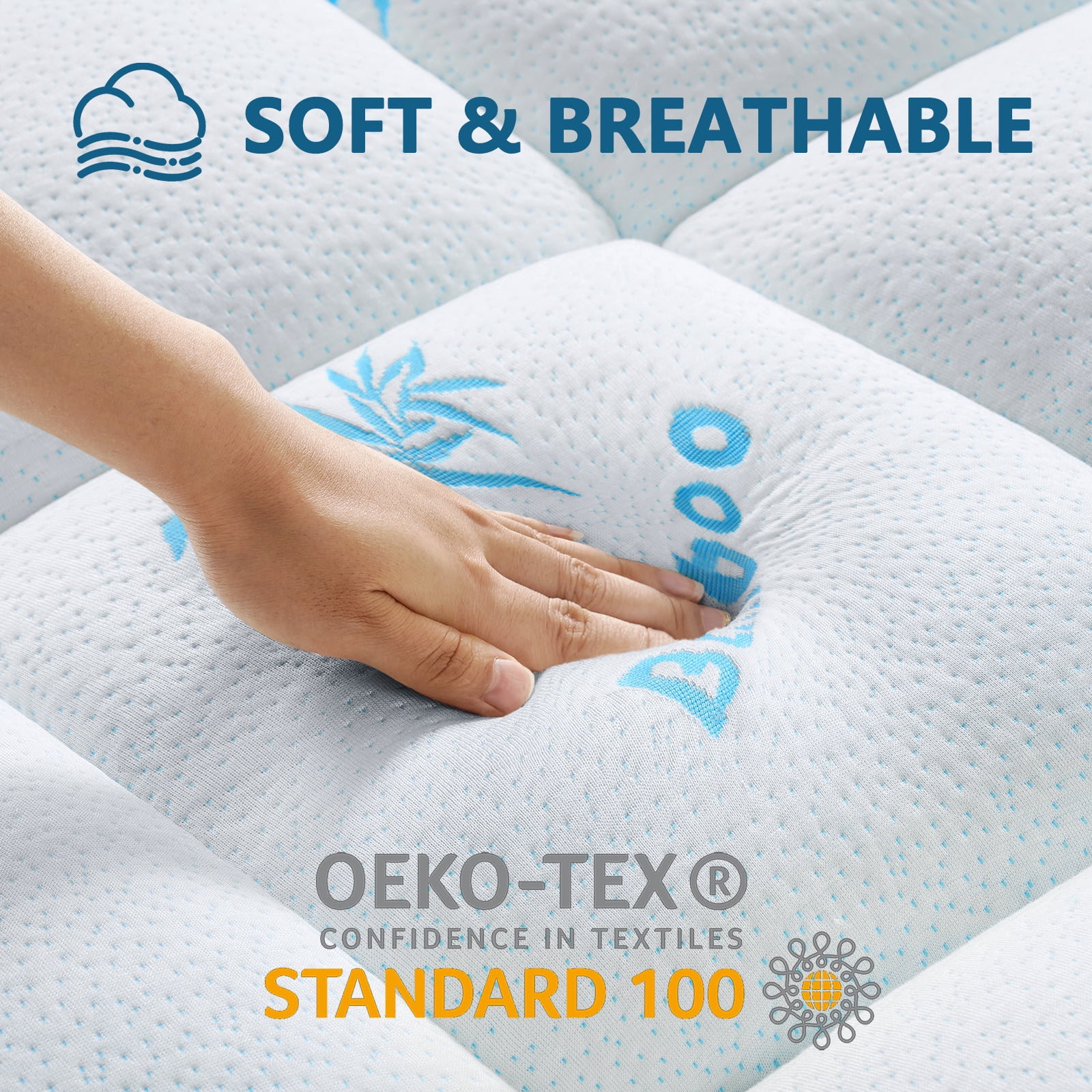 Mattress Topper Twin XL Size, Bamboo Extra Thick Mattress Pad 8-21" Deep Pocket Soft Down Alternative Fill (39x80 inches)Blue