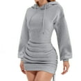 thumbnail image 1 of MeetoTime Robe à Capuche pour Femmes avec Cordon de Serrage et Fronces Latérales, Manches Longues, Décontractée, en Molleton, Tunique Moulante, 1 of 5