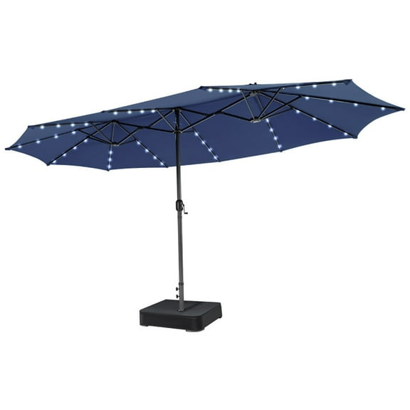 Spaco 15 Feet Double-Sided Patio Umbrella with 48 LED Lights-Navy, Outdoor Table Umbrella, Yard Umbrella, Market Umbrellas for Outdoor Patio Backyard Garden Lawn Sun Shade