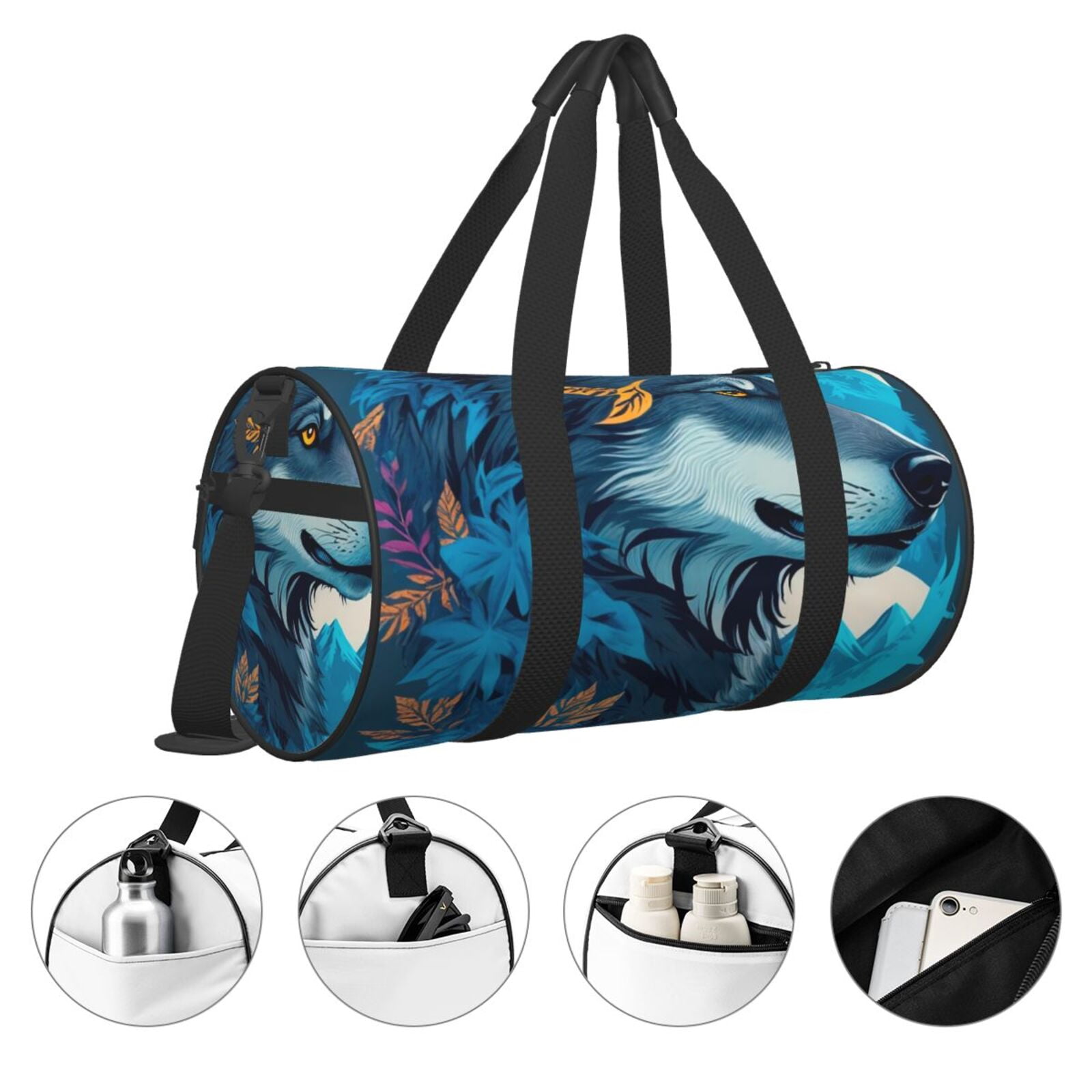 Vsdgher Blue Iceberg Leaf Wolf 45L Foldable Duffel Bag, Sports Gym Bag,Overnight Bag, Portable Weekender Bag for Airplanes