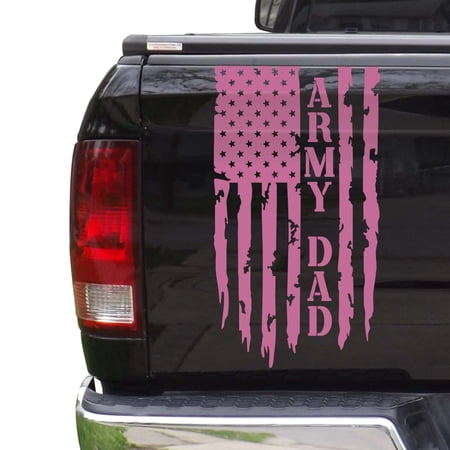 Army Dad Retired Vietnam Veteran Distressed American USA US Flag Truck Tailgate Vinyl Decal Compatible with most Pickup Trucks USMC USAF US Navy Decal Sticker (11" x 20", Soft Pink)