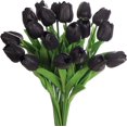 thumbnail image 1 of 24 ramo de tulipanes artificiales de látex, flores artificiales de tacto real, ramos de bricolaje, mesa de boda, decoración de oficina, arreglos florales, negro, 1 of 5