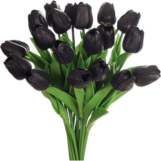 24 ramo de tulipanes artificiales de látex, flores artificiales de tacto real, ramos de bricolaje, mesa de boda, decoración de oficina, arreglos florales, negro
