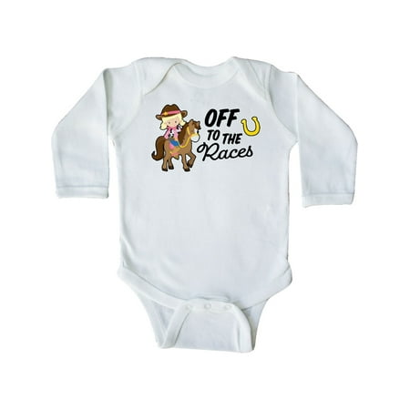 

Inktastic Off To The Races with Cowgirl on Horse Gift Baby Girl Long Sleeve Bodysuit