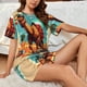 thumbnail image 4 of Balery Cool Camel Oasis Vibes Conjunto de Pijama para Mujer con Estampado, Dos Piezas de Manga Corta y Shorts, Ropa de Dormir Suave con Cuello Redondo y Bolsillos-Medium, 4 of 6