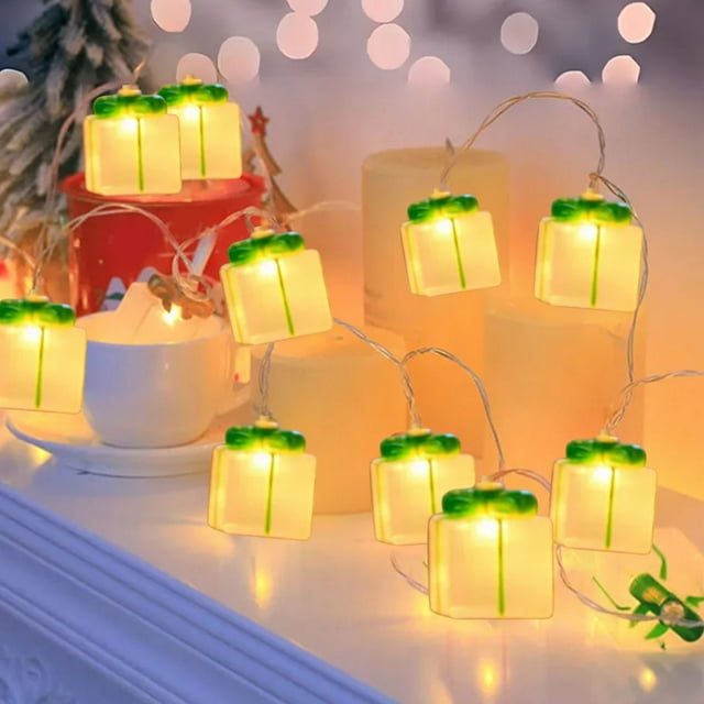 Hiroekza Multicolor Christmas LED String-Lights with Small Gift Box Design Battery Operated Waterproof Indoor Outdoor Festive Holiday Decor for Home Parties and Bedrooms Green