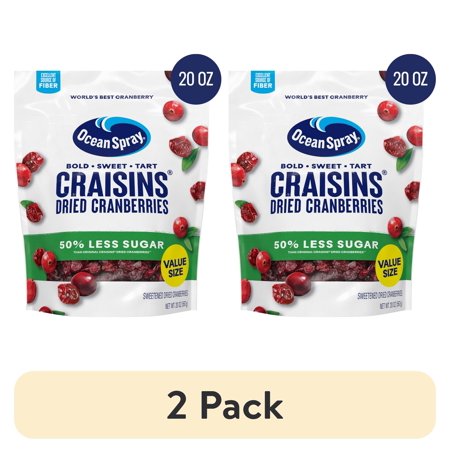 (2 pack) Ocean Spray® Craisins®, 50% Less Sugar Dried Cranberries, Dried Fruit, 20 oz Pouch