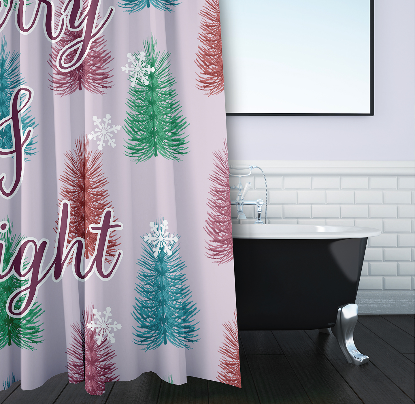 Simply Daisy 70" W x 73" L Merry and Bright Polyester Shower Curtain, Light Purple [1 Ct]