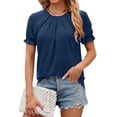 thumbnail image 6 of Nlife Women Pleated Short Sleeve Summer Tunic Top Casual Shirt, 6 of 7
