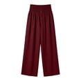 thumbnail image 4 of hoksml Women's High Waist Straight Leg Pants, Casual Button Detail Trousers with Pockets and Shirred Waist, 4 of 5
