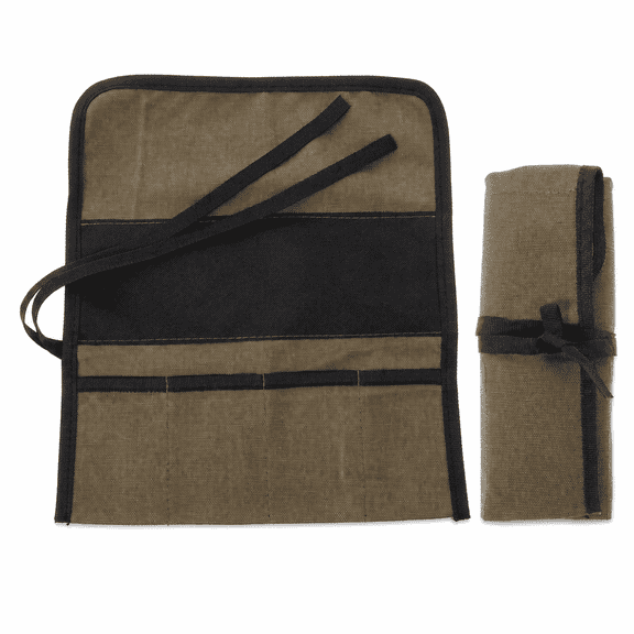 ABPETE Canvas Tool Roll Organizer, Roll-Up Tool Storage Bag with Multiple Pockets and Tie Straps, 10.6 x 12.2 in Pouch for Wrenches, Screwdrivers, Chisels and Electrician Tools
