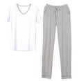 thumbnail image 4 of Kureaily Men's Pajamas Half Sleeved Trousers Set V Neck Thin Can Be Worn Outside The Casual Style Of Homewear Mens Pajamas Set Shorts, 4 of 4